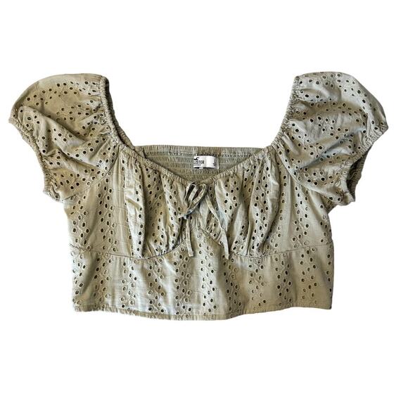 Hollister Peasant Eyelet Crop Top Green Women's Size Large - Picture 1 of 5
